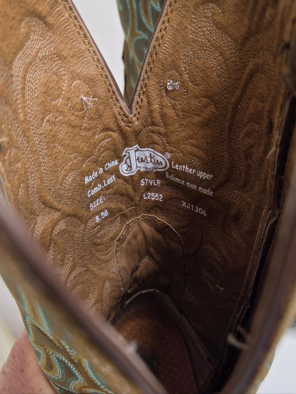 Justin Boots Brown Leather Western Cowboy Boots Embroidered Square Toe  8.5B